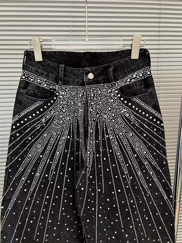 Men's Jeans Vintage Full Diamond Sequined Shiny Y2K Clothes Mens Womens Harajuku Hip Hop Retro Baggy Low Waist Wide Leg Trousers