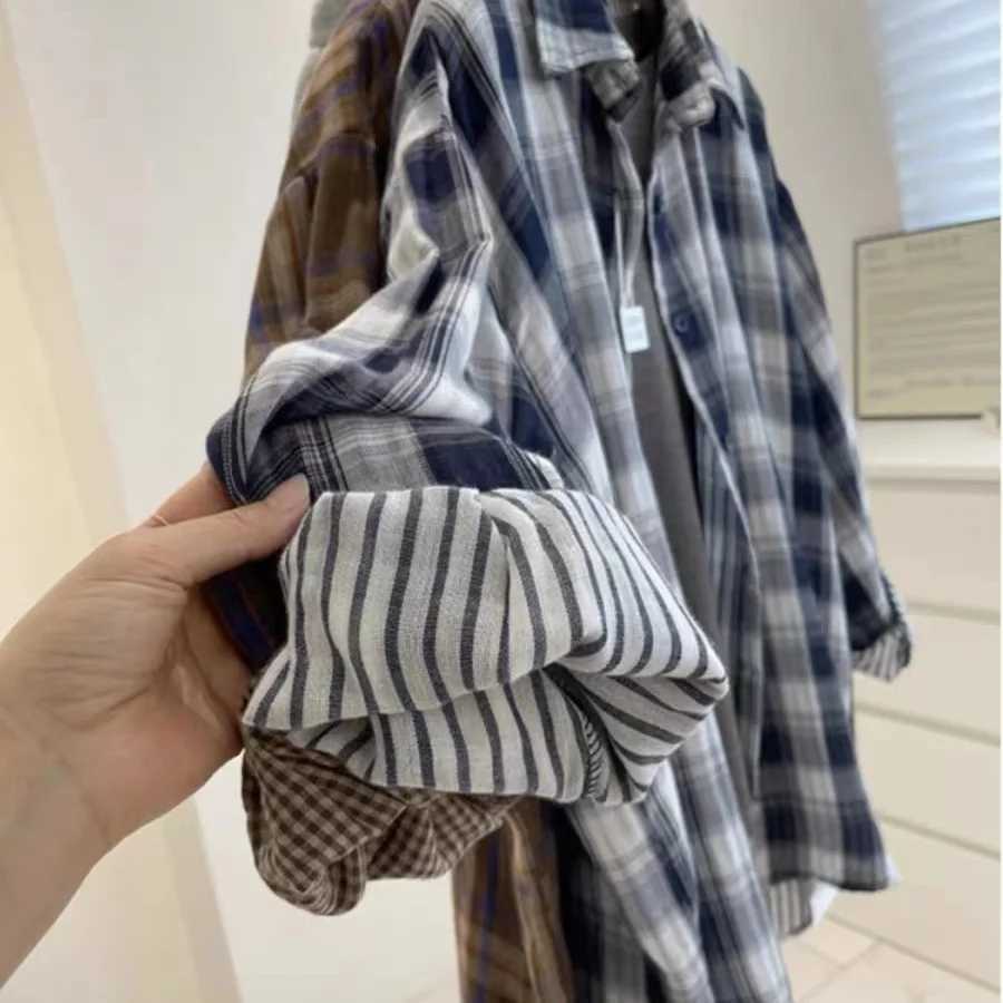 Casual Retro Plaid Long Sleeved Shirt French Lazy Style Autumn Loose Versatile Cardigan Fashionable Lapel Single Breasted Blouse M260305