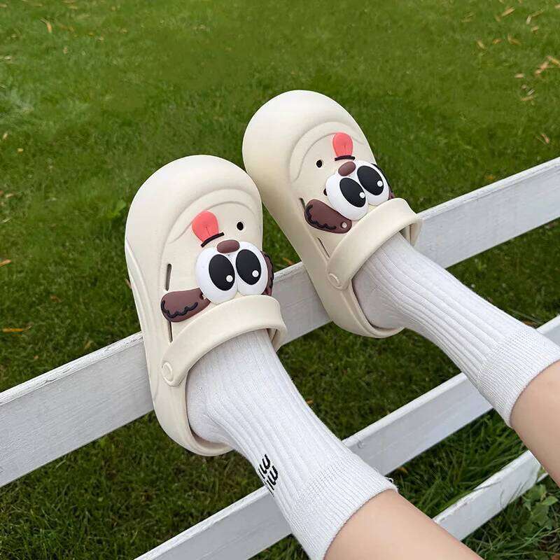2026 New Women Indoor Street Slipper Cute DIY Cartoon Dog Fashion Clogs Female Summer Platform Shoes Soft EVA Girls Beach Sandal