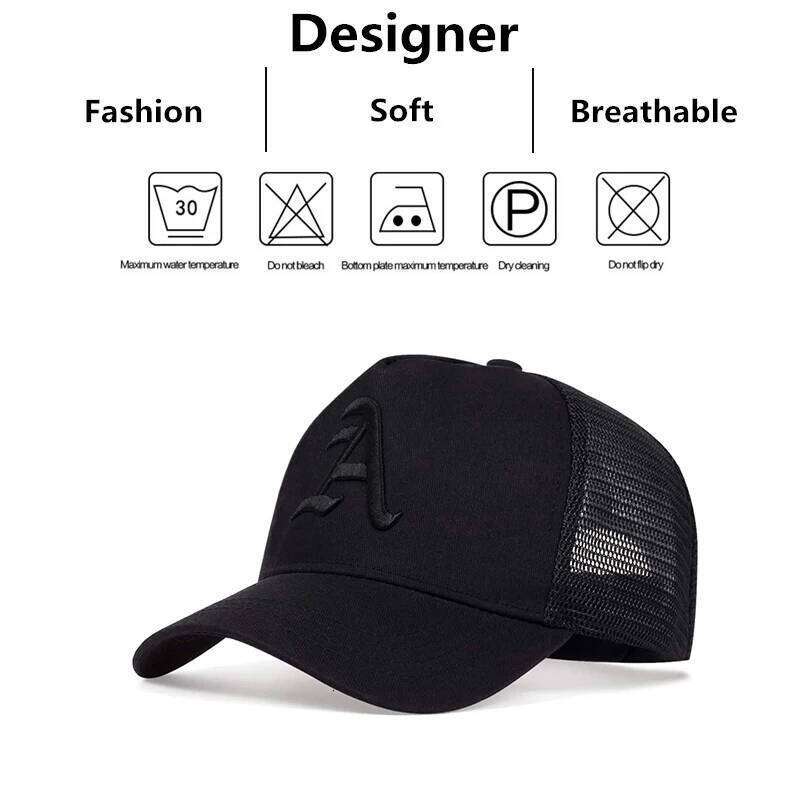 Unisex Gothic Letter A Embroidery Baseball Net Caps Spring and Summer Outdoor Adjustable Casual Hats Sunscreen Hat Y260304