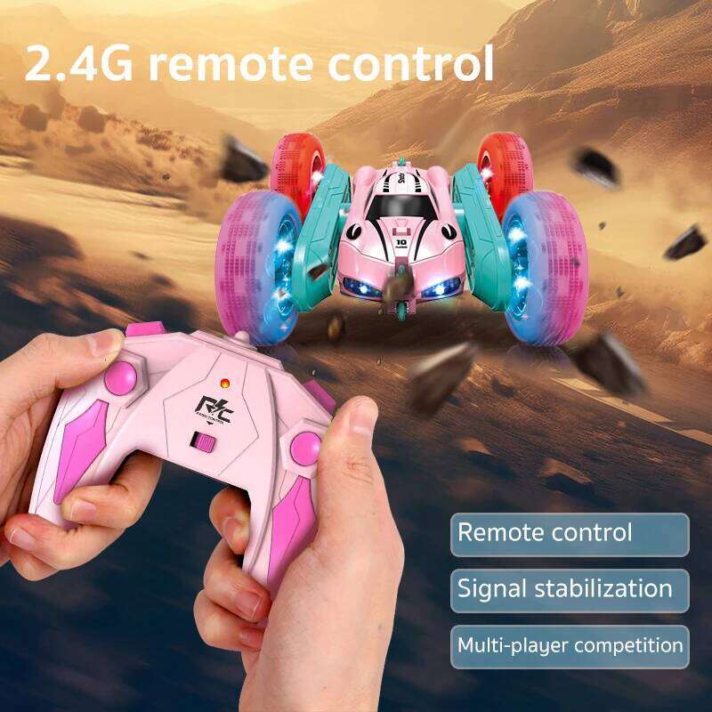 themed pink remote-controlled swing arm stunt car, 360 flip, double-sided driving, cool lighting, Christmas gift Z260304