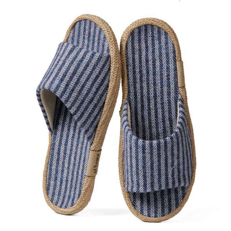 Janpanest Cotton Linen Slippers For Womeen Men Leisure House Shoes Striped Style Anti-slip Couples Home Breathable Slides