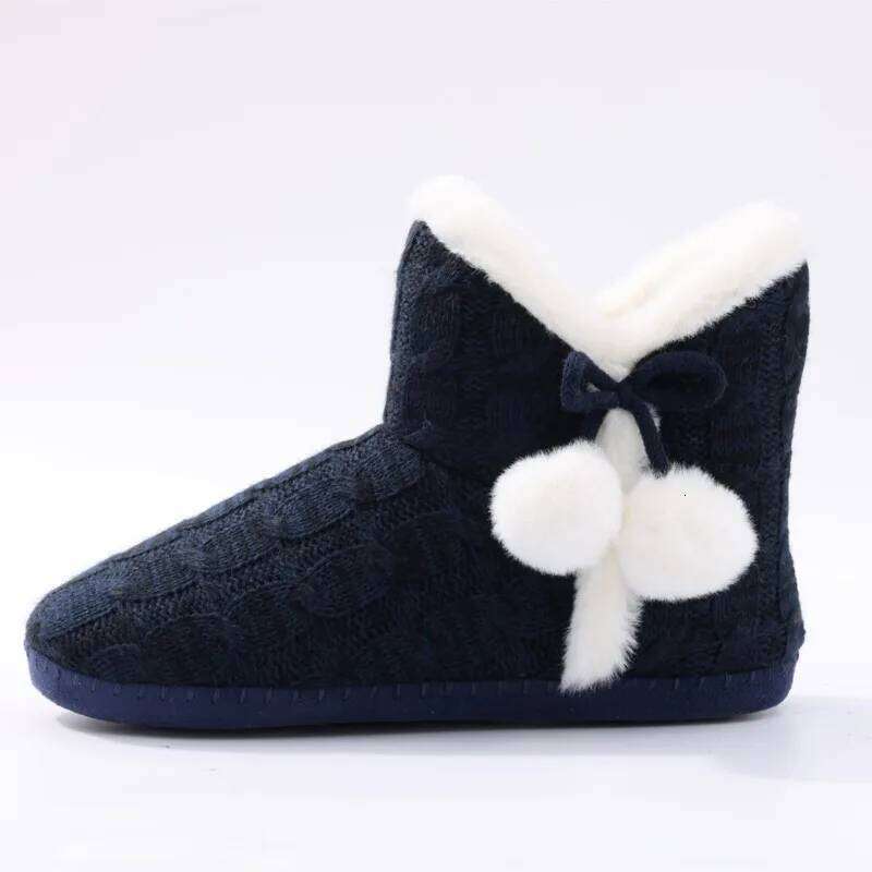 Kidmi Women's Winter Fuzzy Knitted Ankle Slippers Warm House Cotton Shoes Outdoor Indoor Plush Lining Boots