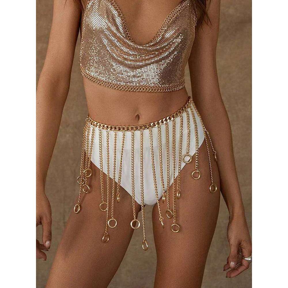 Summer Sexy Ladies Accessories Personality Fashion Body Metal Fringe Pendant Waist Chain Belt S260304