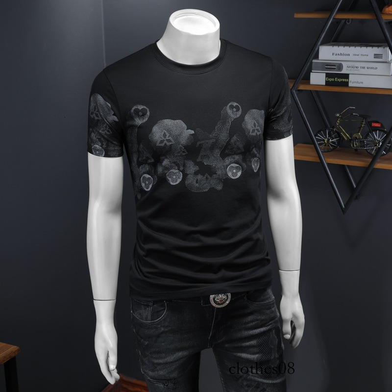 Men T shirt European high-end printed short-sleeve summer 2025 new personalized men's T-shirt, round-neck trendy brand base shirt