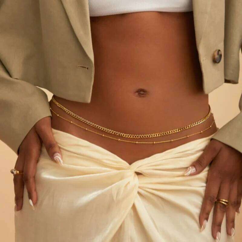 Fashionable and Sexy Round Bead Double Simple Metal Thick Body Chain Women's Belly Waist Decoration S260304