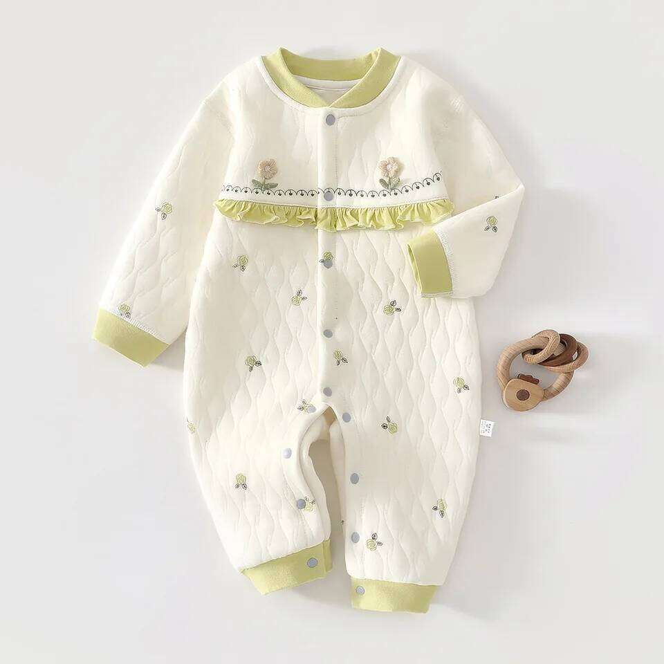 Baby Jumpsuit, Autumn Thick Cotton Jacket, Three-layer Warm Newborns 0-18 Months Crawling Clothes for Young Children Z260304