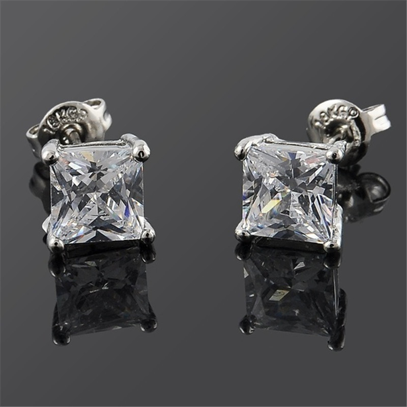 Luxury Cubic Zirconia Earrings for Women Men 18K White Gold Silver Plated Four-Prong Square CZ Crystal Earrings Sparkling Diamond Earring Fine Wedding - view 3