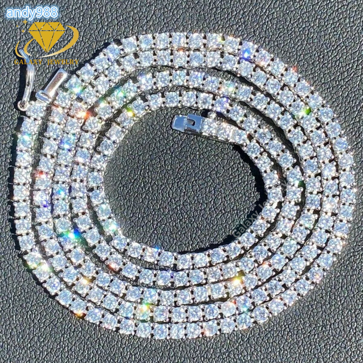 Iced Out Bling Tennis Chain Small Cluster Necklace 2mm Moissanite Diamond Collar Chains 925 Silver Hiphop Cuban Men Woman