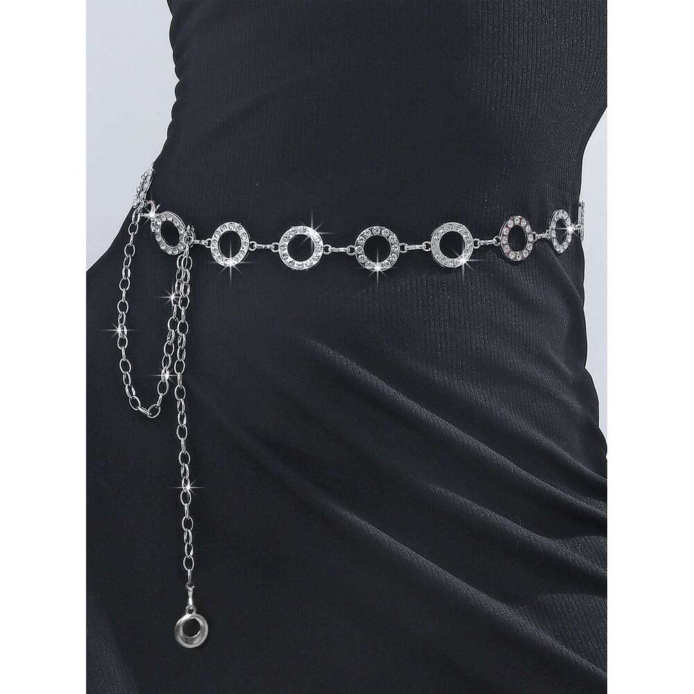 Fashion single-layer alloy waist banquet party rhinestone ring women's body chain S260304