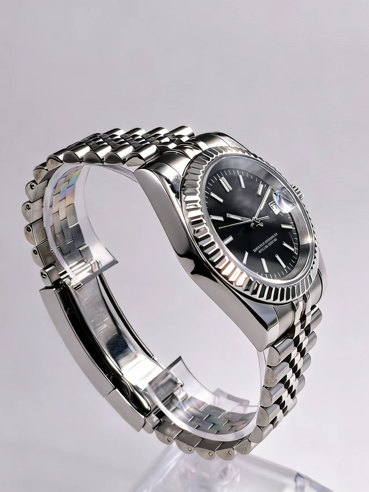 Self Made Diy NH35 Movement Sliver Watch Mod 39mm 316L Case 20mm 904L Strap green luminous Hands sapphire glass Fit NH35 movement strip nail Black 28.