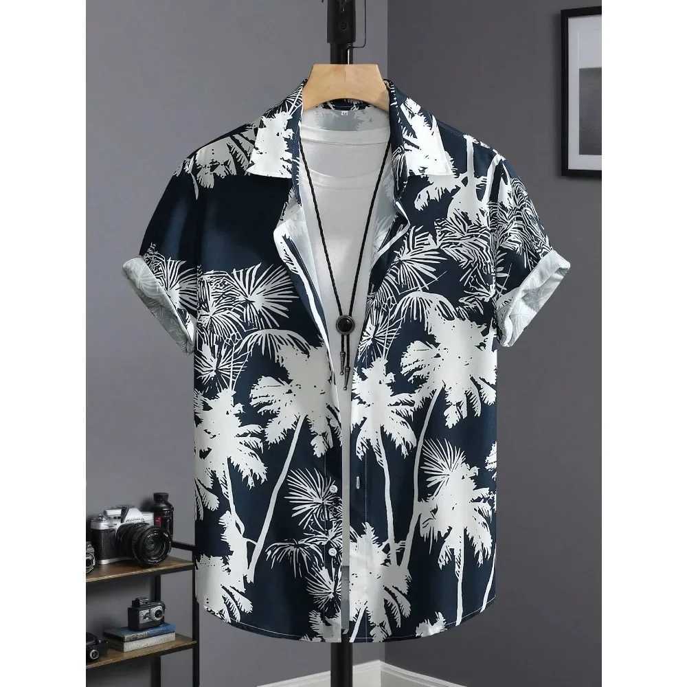 Hawaiian Shirt Man Print Casual Thin Beach Slim Fashion Shirt Black Social Vintage Funny Oversized Clothes M260305