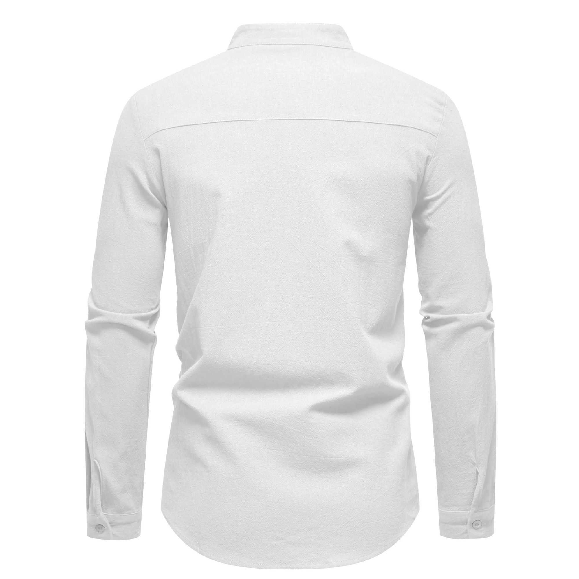 Spring Mens Long Sleeve Stand Collar Solid Color Casual Shirt Mens Pure Cotton Fashion Cardigan M260305