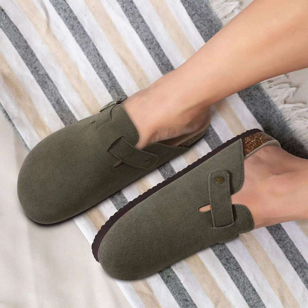 Kidmi Trendy Clogs For Women Slippers Suede Mules Men Cork Footbed Home Sandals with Arch Support Fashion Leather Potato Shoes