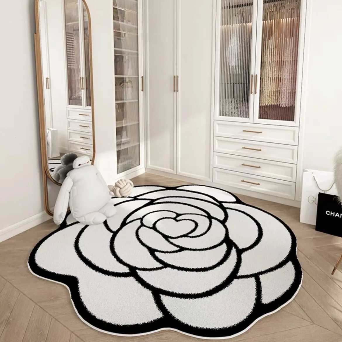 Camellia Special-shaped Crystal Velvet Luxury Mat for Bedroom Cloakroom Dressing Room StudyT260305