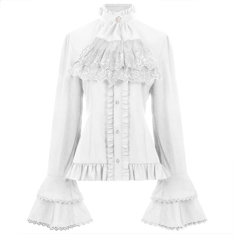 2025 Spring Fall Medieval Vintage Cos Standing Collar Premium Prom Shirt WomenFrench Waistcinching Steampunk Female Camisas 260228