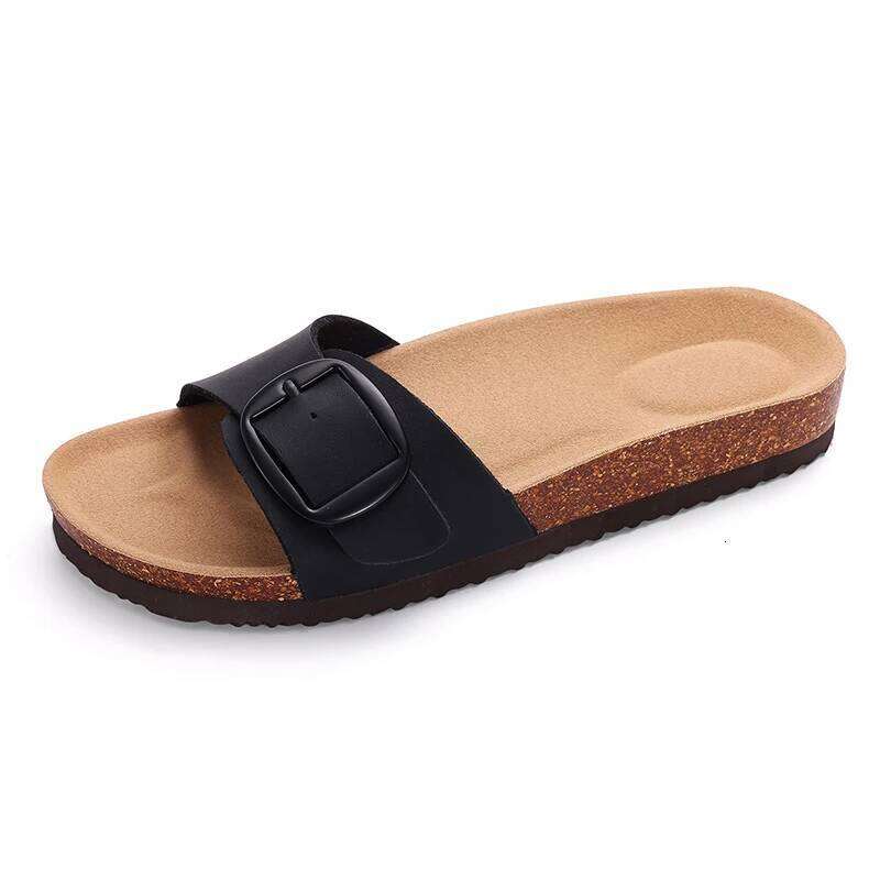 Kidmi Fashion Women Flat Design Gradient Beach Strap Adjustable Buckle Casual Cork Home Summer Sandals