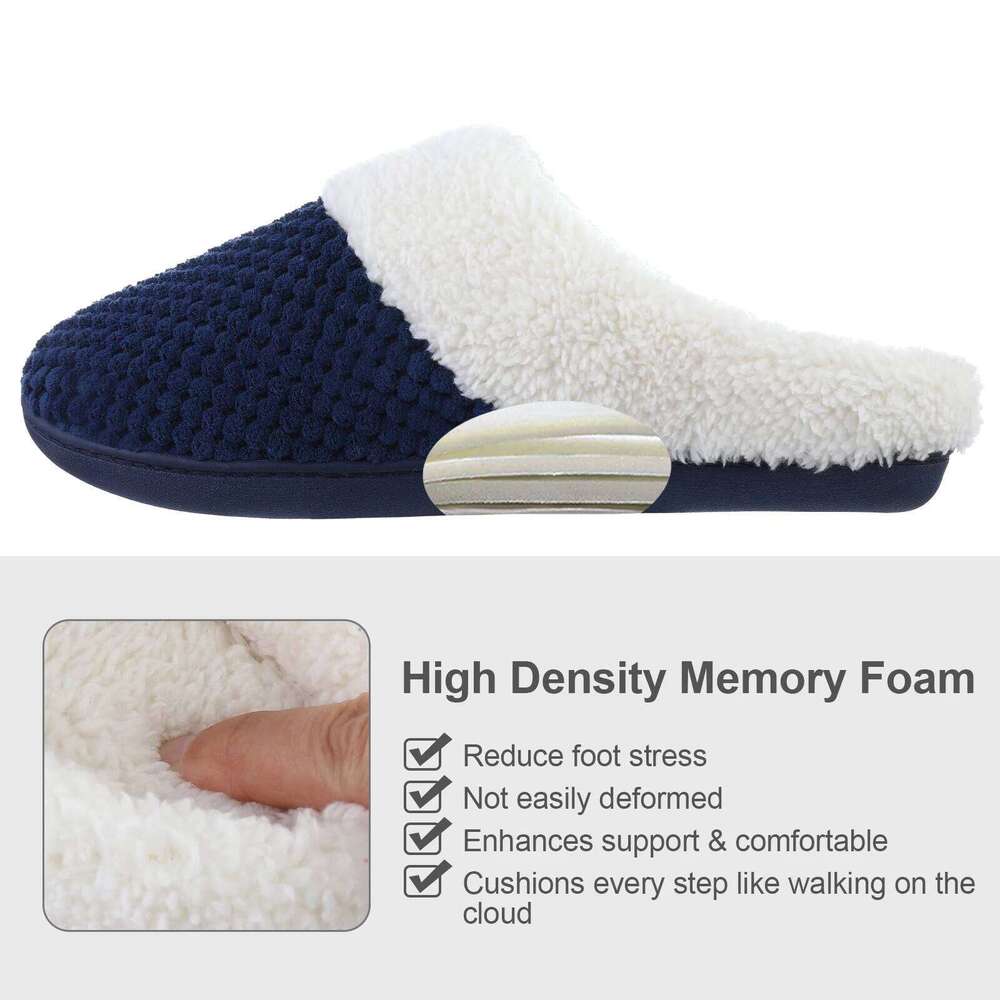 Kidmi Women's Fuzzy House Cozy Fleece Lined Winter Warm Slippers Unisex Indoor Non-slip Durable Waffle Fur Cotton Shoes
