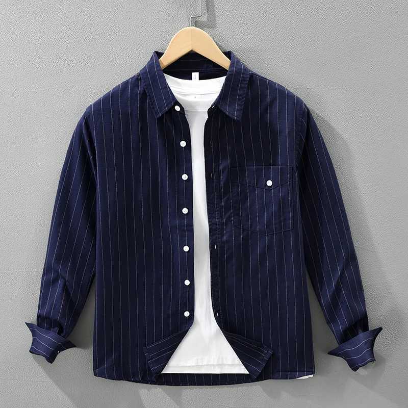 2026 Spring Autumn New Fresh Striped Cotton Long Sleeve Shirt for Men Clothing Comfort Turn-down Collar Tops M260305