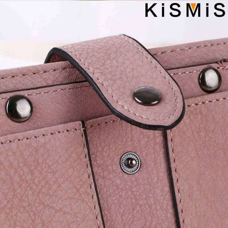 KISMIS New Style PU Leather Rivet Short Wallet - Zipper Change Card Holder, Women's Coin Purse Wallet, Stonego Money Bag C260304