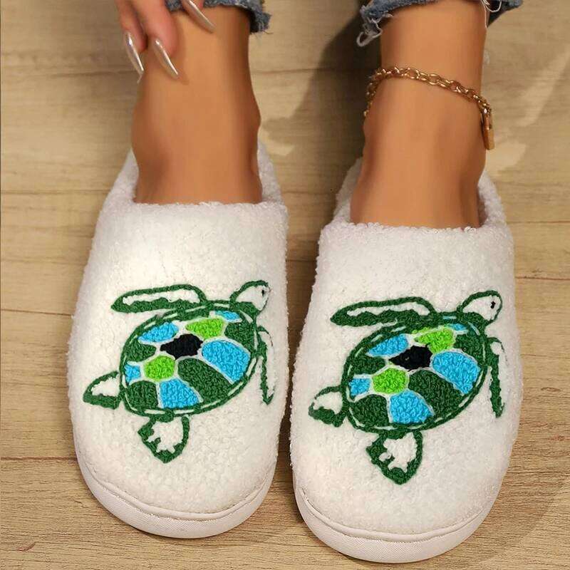 Kidmi Women's New Autumn and Winter Cartoon Turtle Floor Cotton for Home Non-slip Warm Plush Slippers