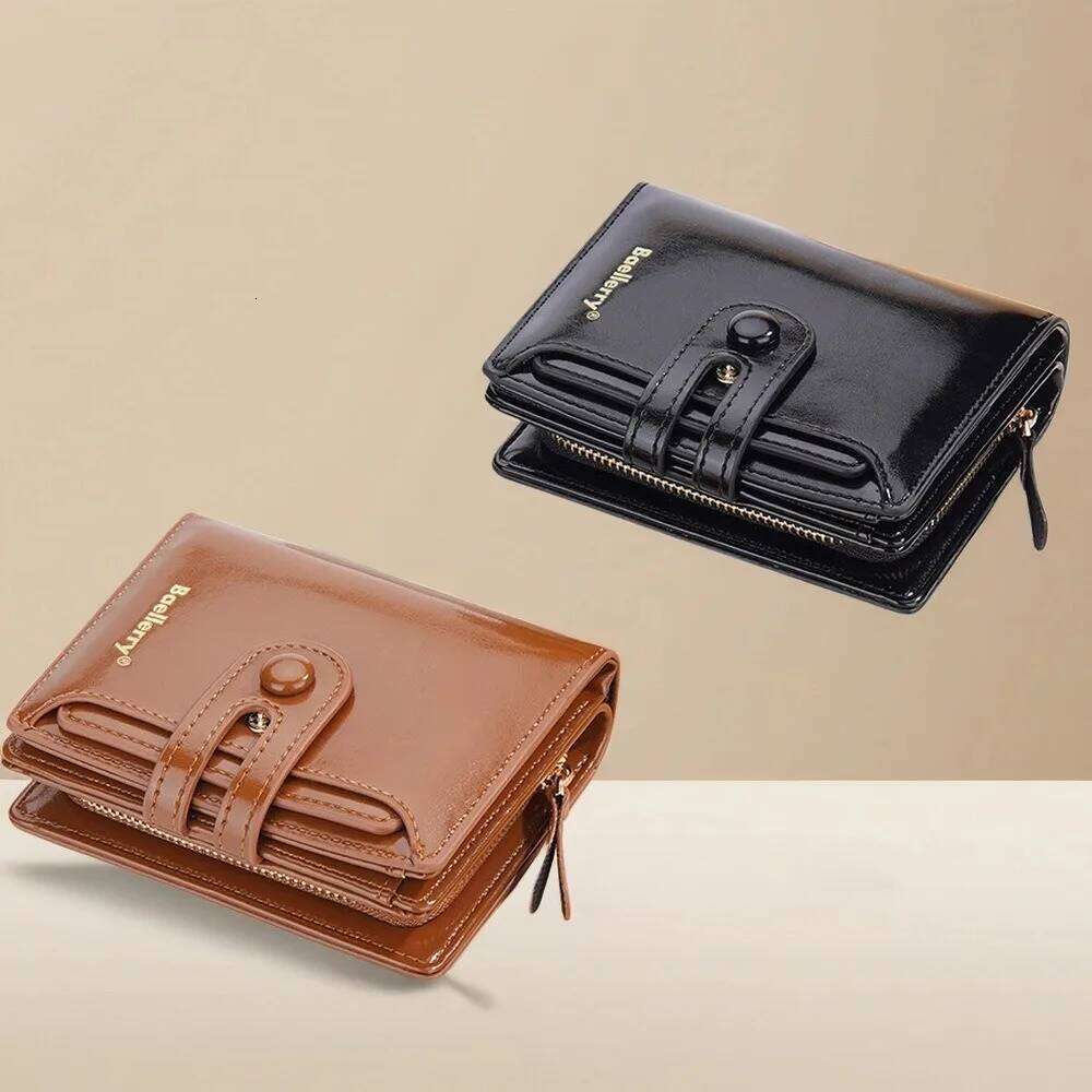 Women's Oiled Waxed Leather Wallet - Buckle Closure, Vertical Zipper Coin Pocket & 6 Card Slots Heritage Design C260304