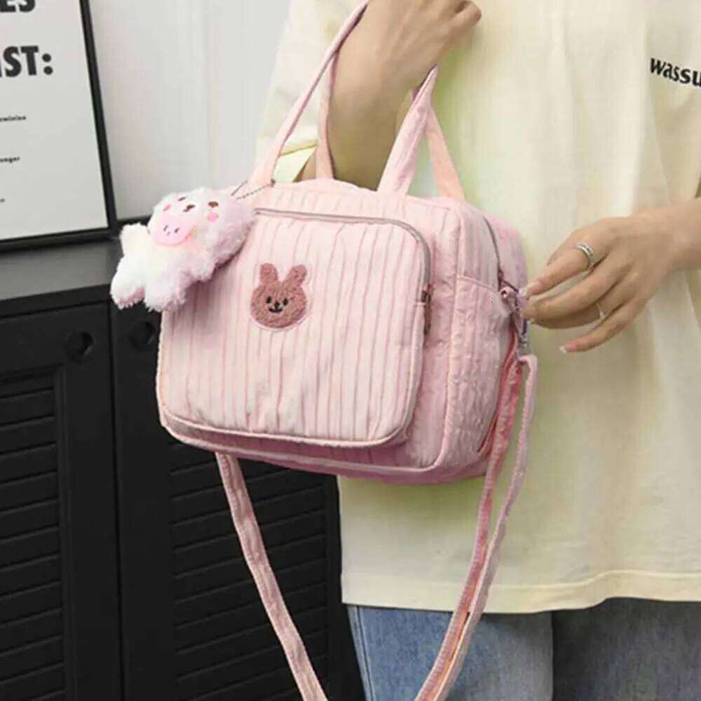 1pc Solid Color Baby Diaper Bags Organizer Maternity Animal Cartoon Portable Nylon Mom Travel Tote Bag with Pendant Z260304