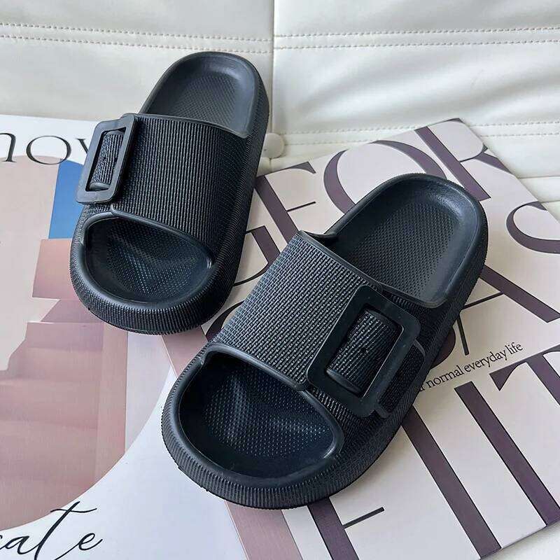 KIDMI Summer New Women Outdoor Soft Nonslip Beach EVA Flat Sandals Pillow Cloud Slippers With Double Buckle