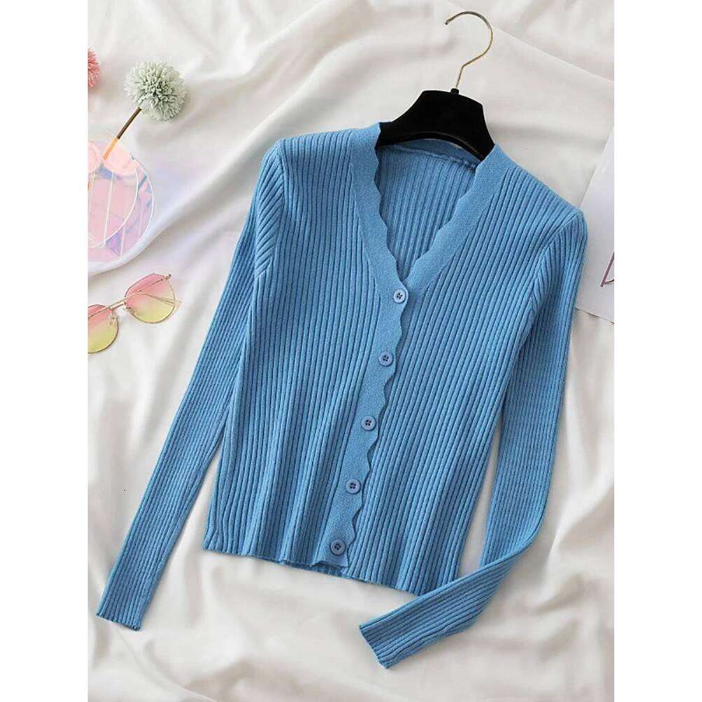 Knitted Cardigan Button Jacket 2023 Autumn Winter V-neck Long Sleeve Casual Tops For Women Sweater Green XJ260305