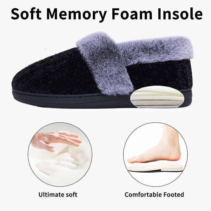 Kidmi Winter Fuzzy Women's New Closed Back Fur Knit Bedroom Non-slip Lady Warm Home Shoes Memory Foam Slippers