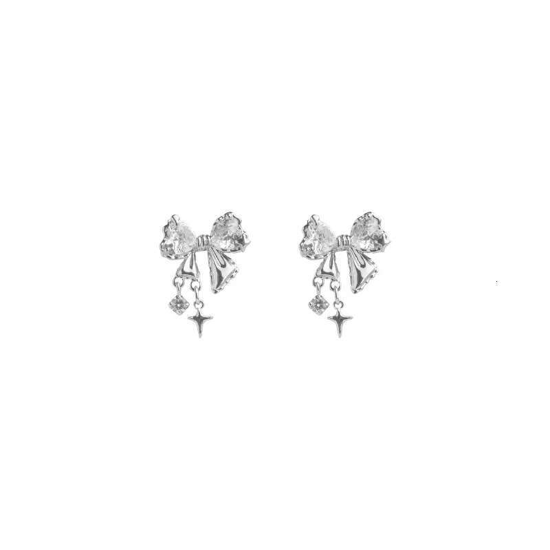 S925 Sterling Silver Bowknot For Women Sweet And Elegant Ultra Shiny Zircon Earrings