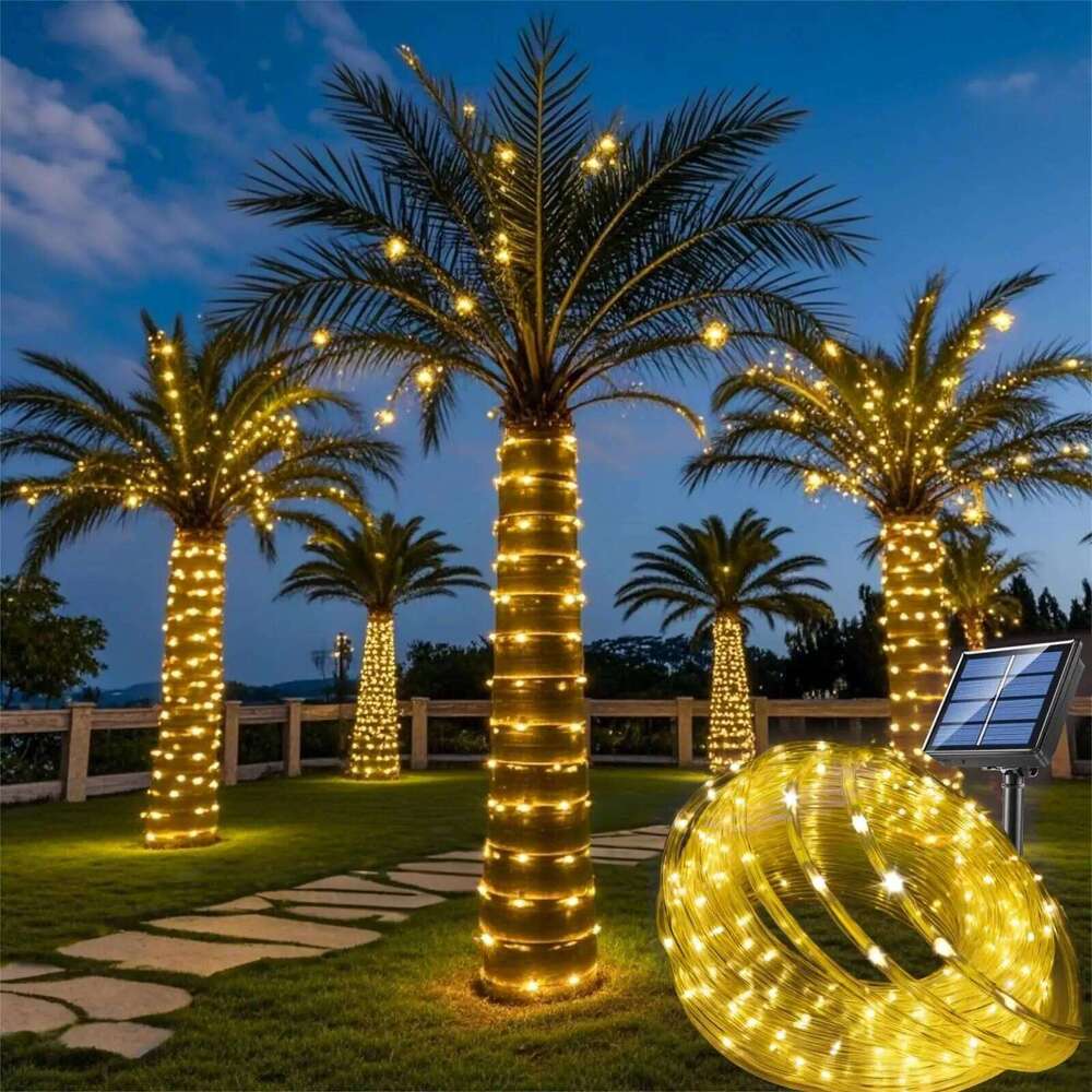 7M/12M/22M Tube Waterproof Outdoor LED Fairy String Lights With 8 Mode Solar Rope Light for Gazebo Garden Fence Tree 26H0305