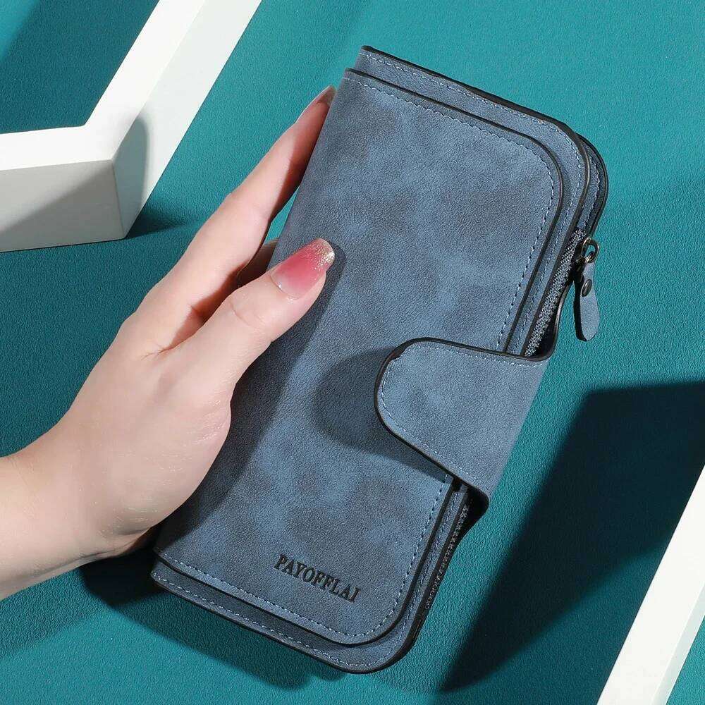 Ladies' long wallet mobile phone - large capacity three fold design, with multiple card slots and zippered coin pockets C260304