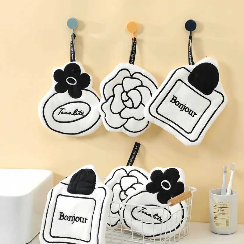 French Camellia Coral Fleece Hanging Hand Towel for Kitchen Bathroom Ideal Gift for FriendsT260305