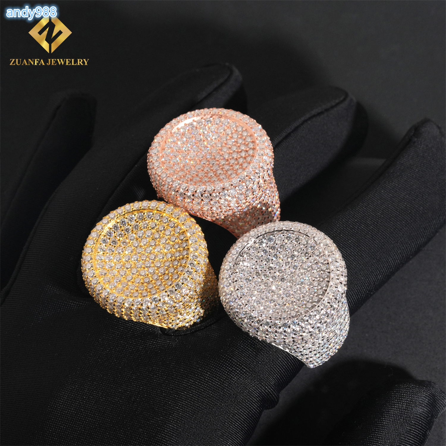 Deluxe Fully Iced VVS D Moissanite Diamond Ring GRA Certificate 925 Silver Hip Hop Ring for Men