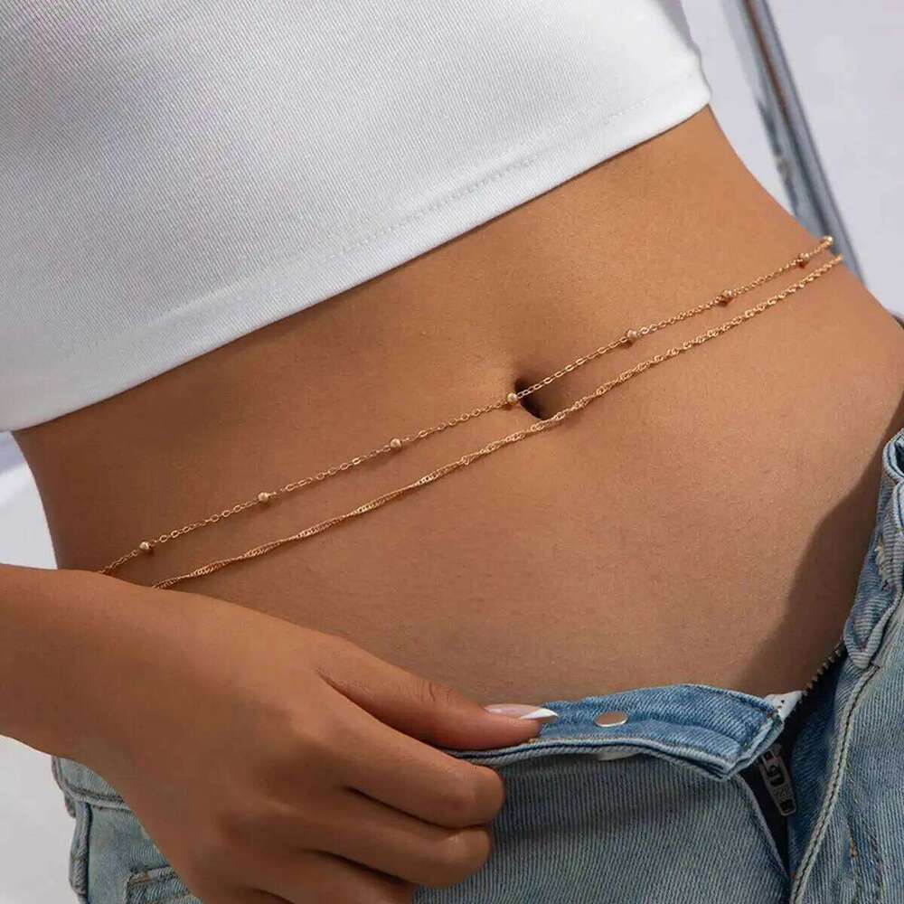 Salircon 2Pcs/set Fashion Sexy Waist Belly Women Boho Summer Beach Bikini Body Thin Chain Party Trend Jewelry Accessory S260304