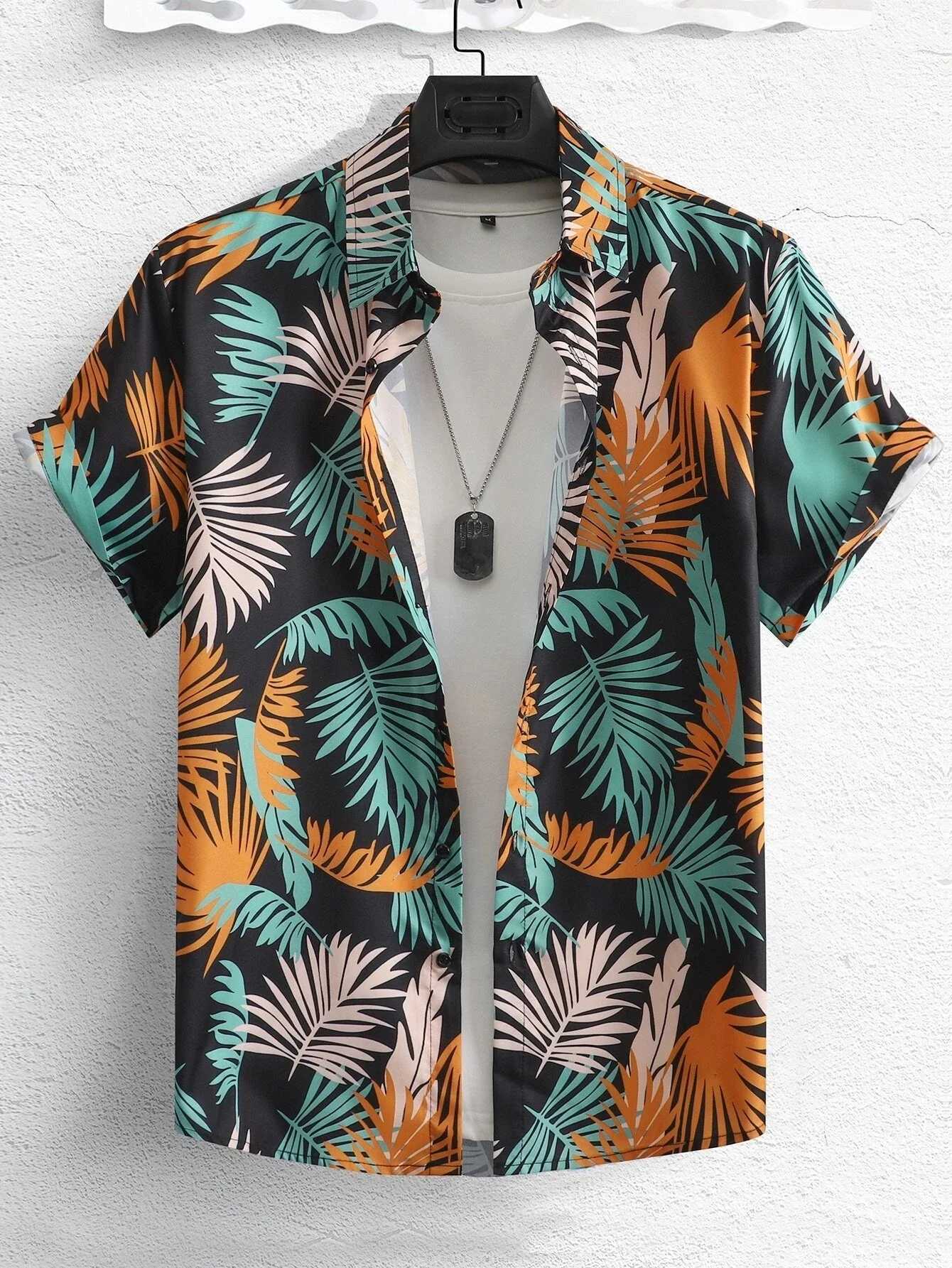 Mens Tropical Plant 3D Print Hawaiian Beach Flower Shirt Casual Slim Fashion Shirt Simple Retro Lapel Short Sleeve Shirt Top M260305