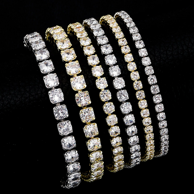 gold tennis bracelet designer for woman man CZ chain AAA zirconia 3mm 4mm 5mm square round diamond silver mens charm bracelets hiphop jewelry 15cm 19cm 21cm gift box