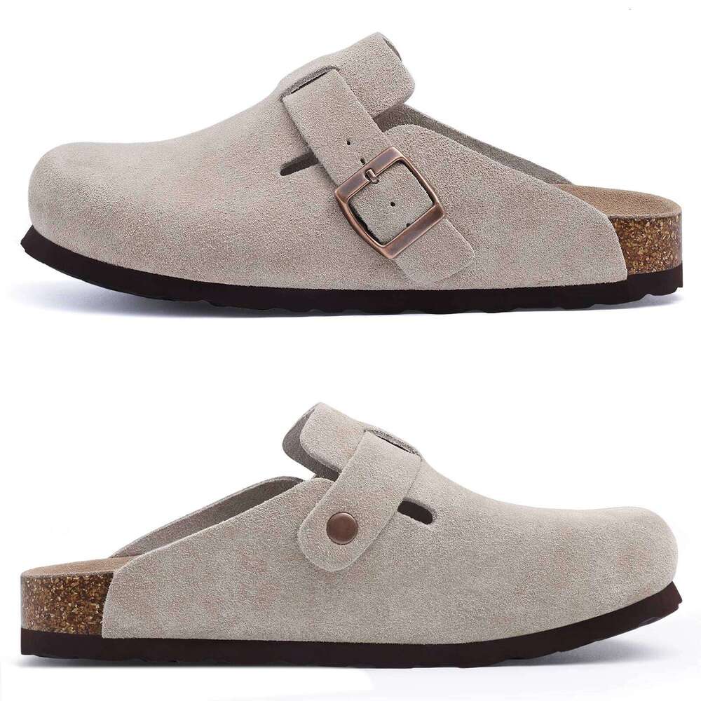 Kidmi New Women Men Clogs Suede Fashion Cork Footbed Leather Classic Mules Soft Antiskid House Slippers