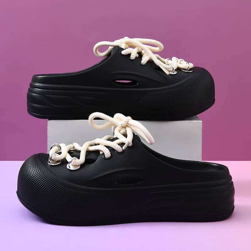 DIY Lace-up Style Platform Slippers For Women Summer Garden Shoes Girls Fashion Clogs Indoor Beach Slides Female Street Sandals