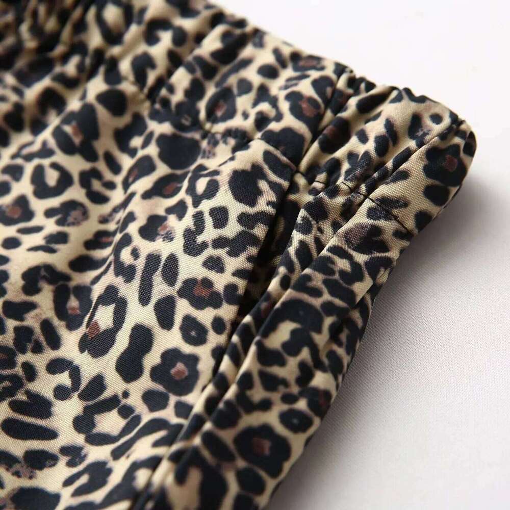 PB&ZA Women's Elastic waist Drawstring Leopard - print Shorts Summer for a Trendy and Comfortable Look XJ260305