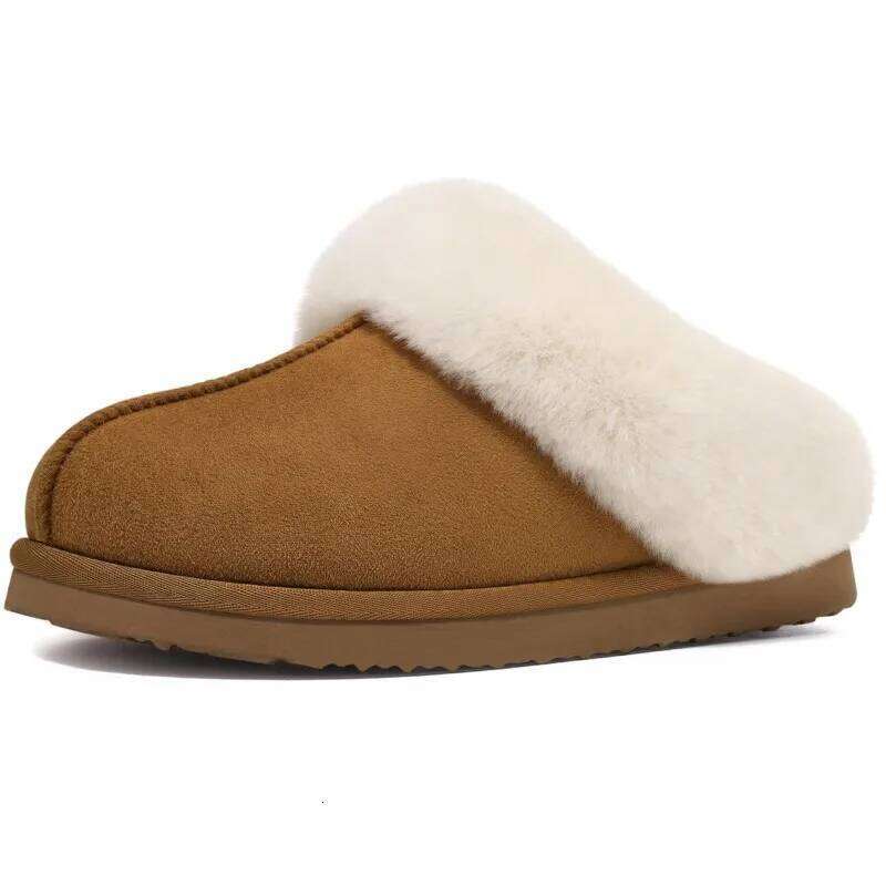 Kidmi Suede Plush House For Women Winter Fluffy Faux Fur Collar Soft Slippers High-density Memory Foam Indoor Shoes