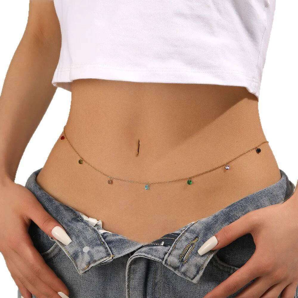 Summer Sexy Blade Waist Jewelry Trendy Stainless Steel Color Retention Simple Bead Body Chain Jewlery Women S260304
