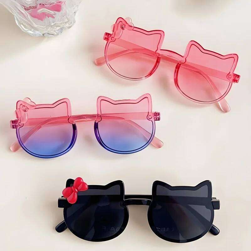 4PCS Children's Sunblock Cartoon Personality Cat Ear Decorative Girls Sunglasses Baby Sunshade Mirror Z260304