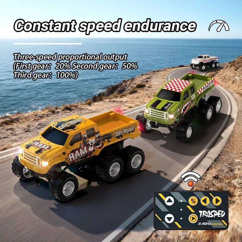 New Mini Alloy Six-Wheel Off-Road Remote Control Pickup Truck Toy Cool Light Automatic Demonstration Boy Christmas Gift Z260304