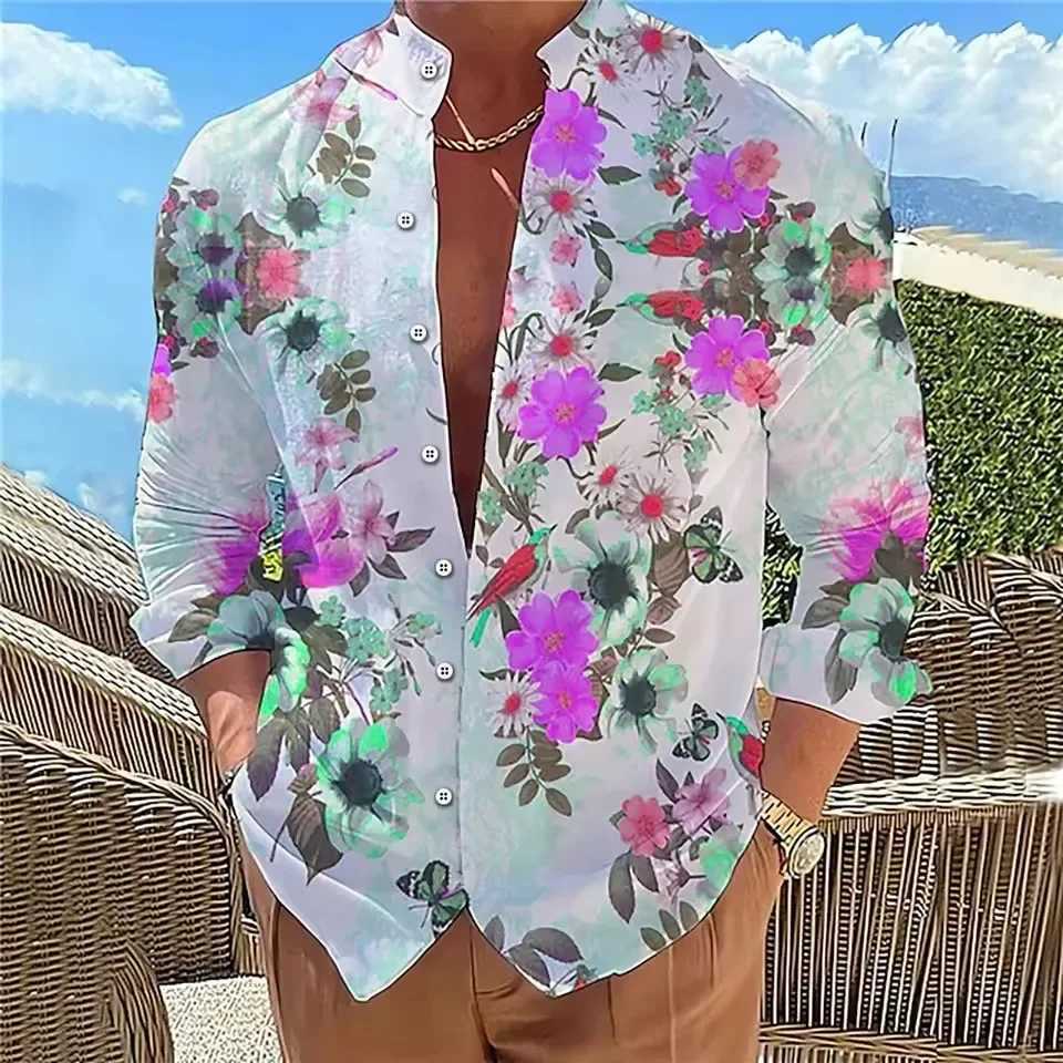 Mens Shirt wiTH Floral Pattern 3D Outdoor Street Long Sleeved Shirt Fashionable Casual and Comfortable CloTHing M260305