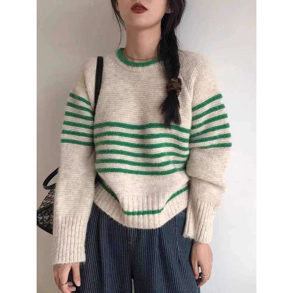 2026 Autumn Winter Warm Long Sleeve Tops Korean O-neck Striped Knitwear Sweater Women Retro Casual Versatile Pullovers XJ260305