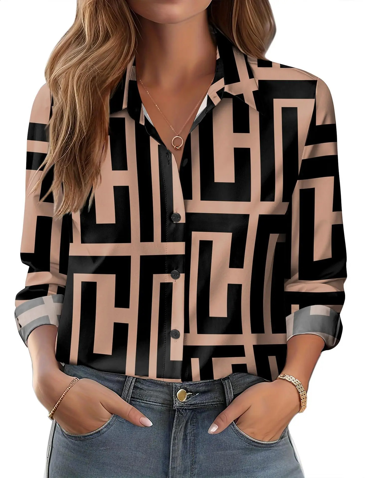 Spring Womens Red LongSleeve Printed Shirt Blue SingleBreasted Collared Shirts 2026 Collection 260228