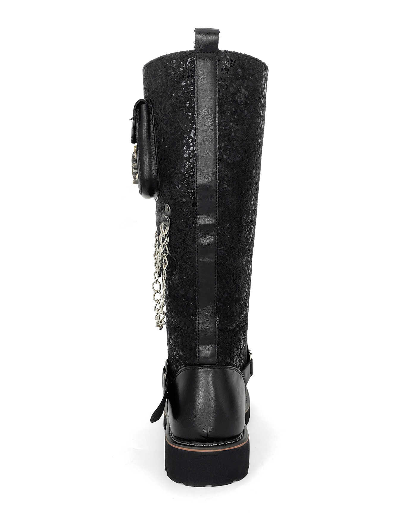 Men Knee Boots High Quality Fashion Motorcycle Boots Vintage Knight Boot Luxury Designer Shoes Black With Chain Decoration G02