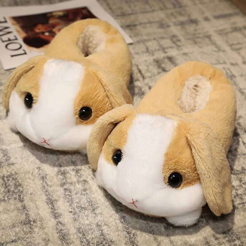 Funny Slippers Women Cute Rabbit Husky Shoes Indoor Home Warm Plush Soft Sole Girl Cartoon Hamster Flurry Winter Footwear